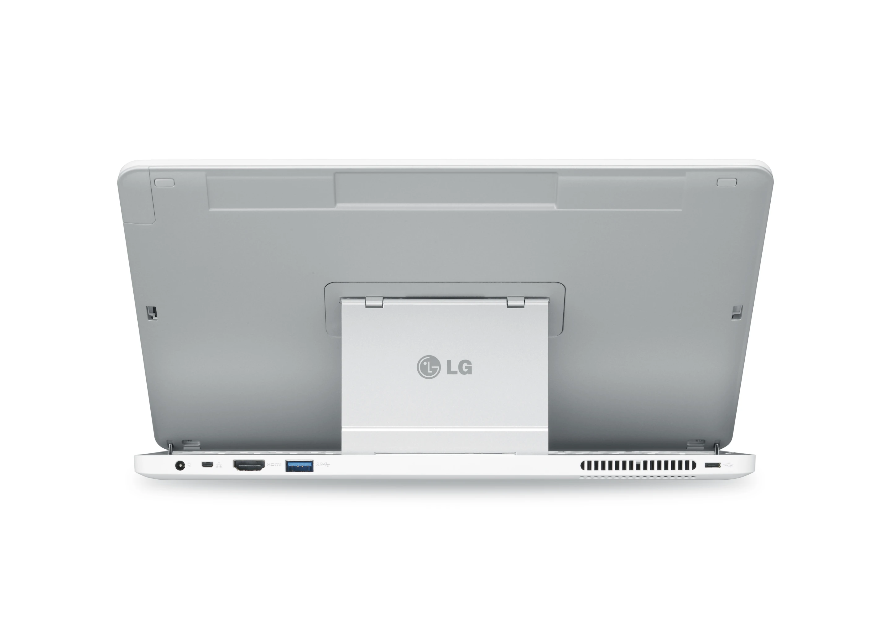 Rear view showing mini-RJ45, USB 2.0 and 3.0, and HDMI connection options