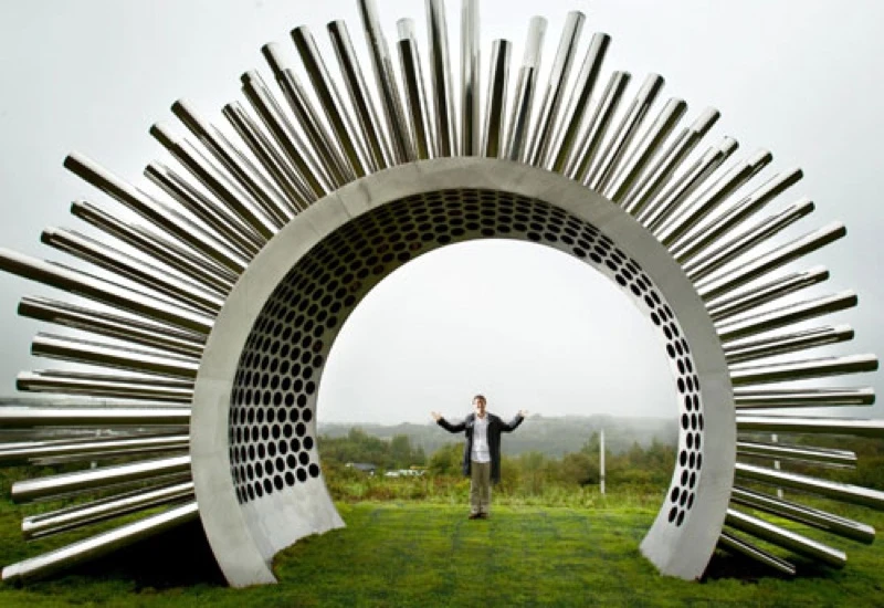 Artist Luke Jerram with his Aeolus acoustic pavilion