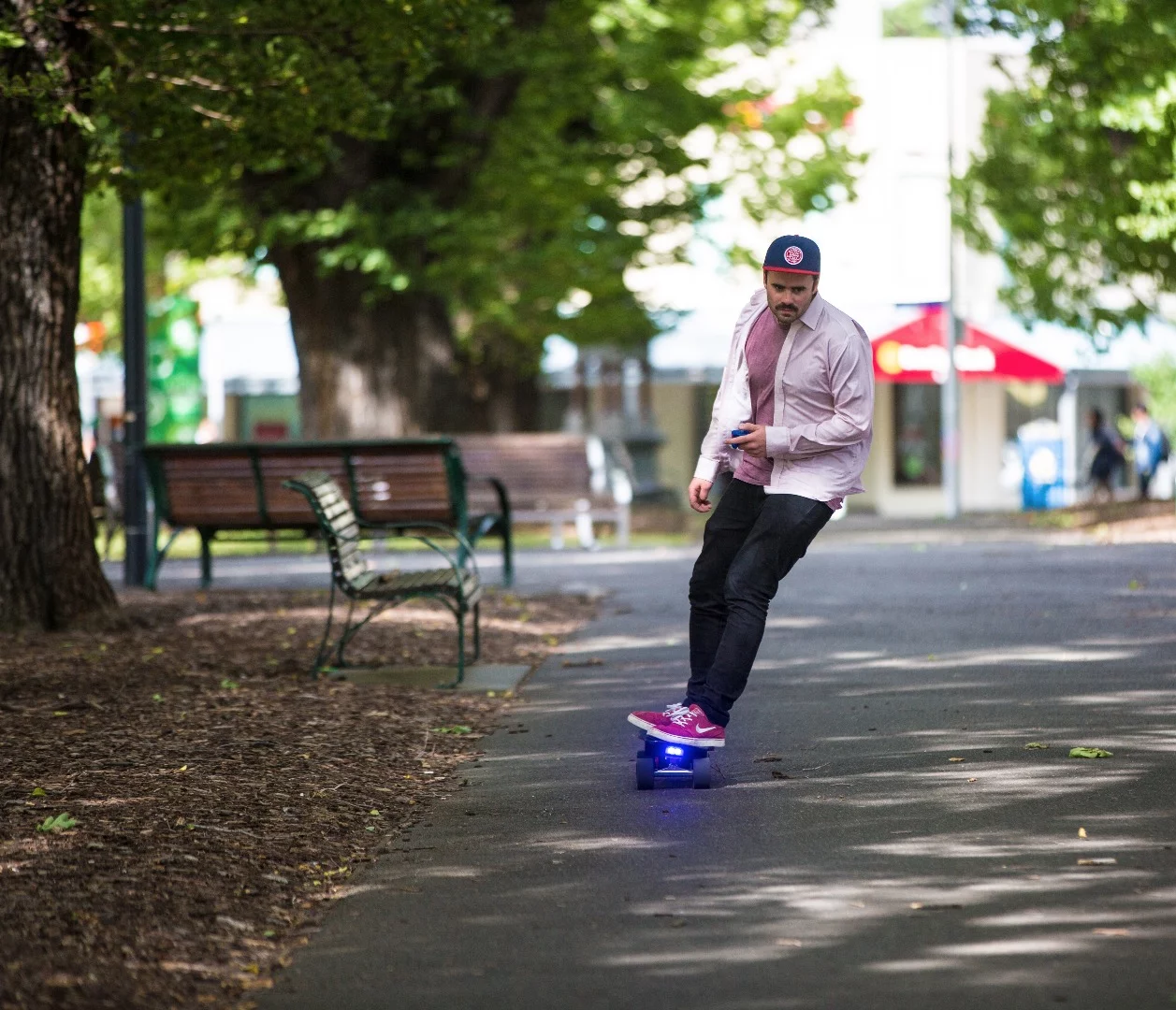 As far as electric skateboards go, the Micro Slim is toward the lighter end of the scale, weighing 14.9 lb (6.8 kg)