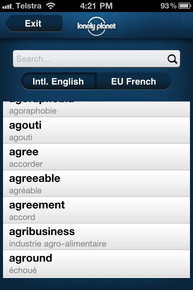 The Lonely Planet Offline Translator's searchable dictionary