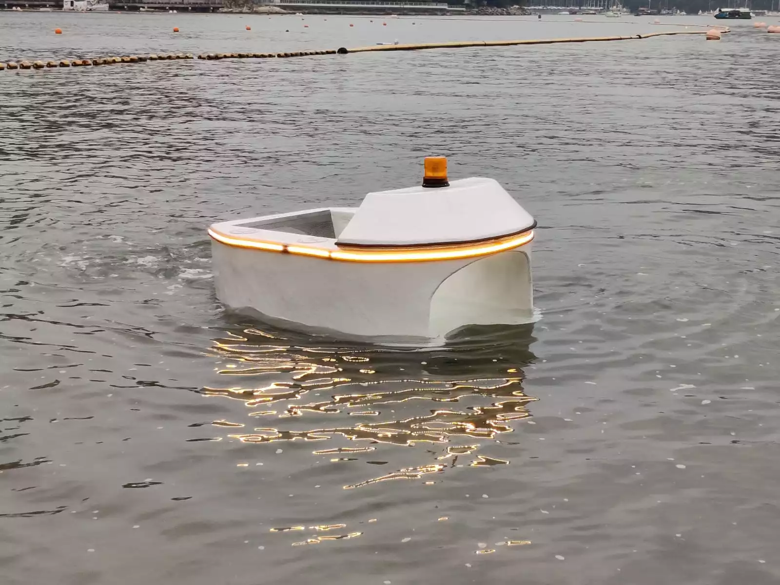 The Clearbot presently takes in litter through its open bow – a conveyor belt system is in development