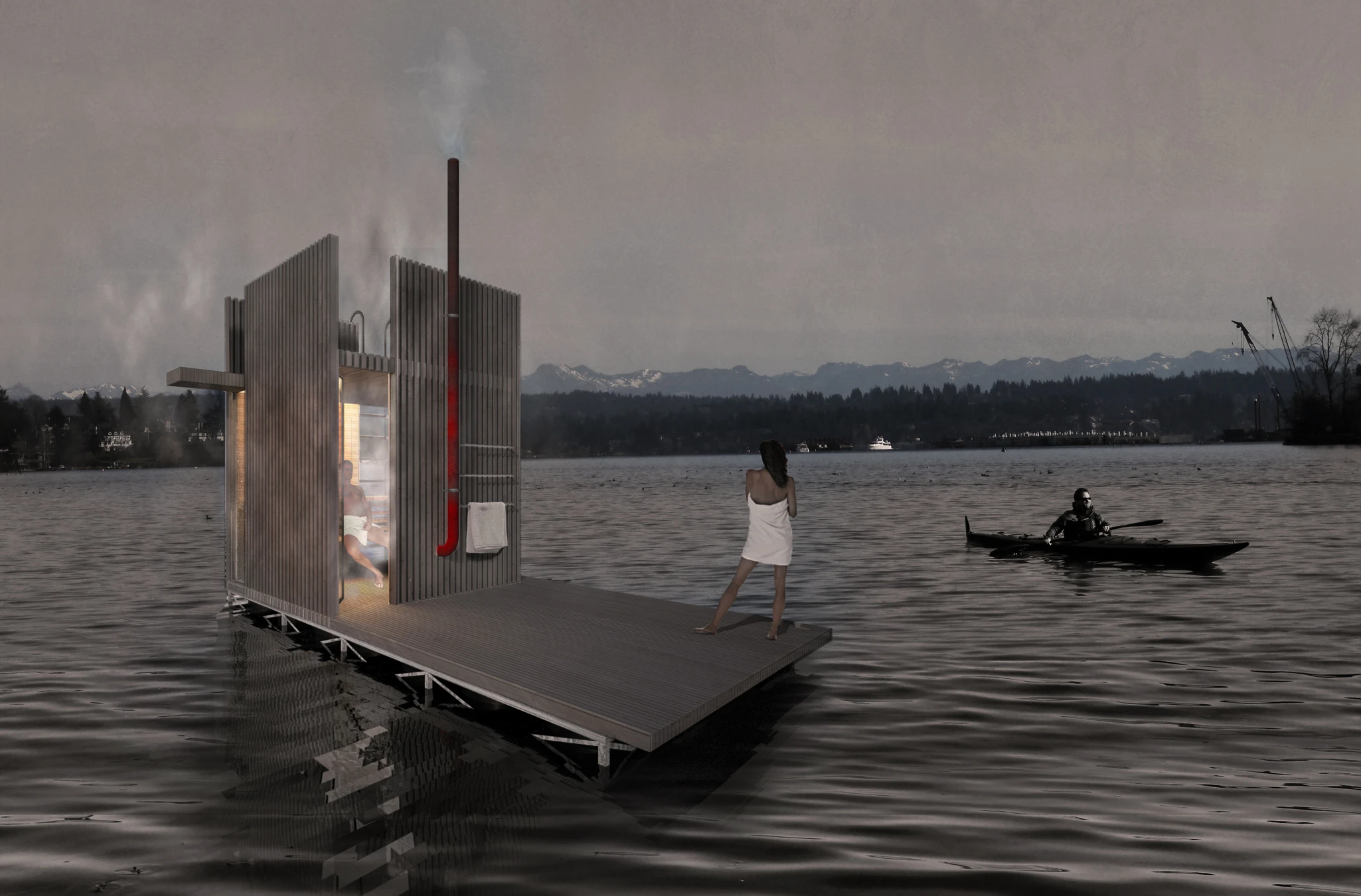 The sauna will be reached by kayak