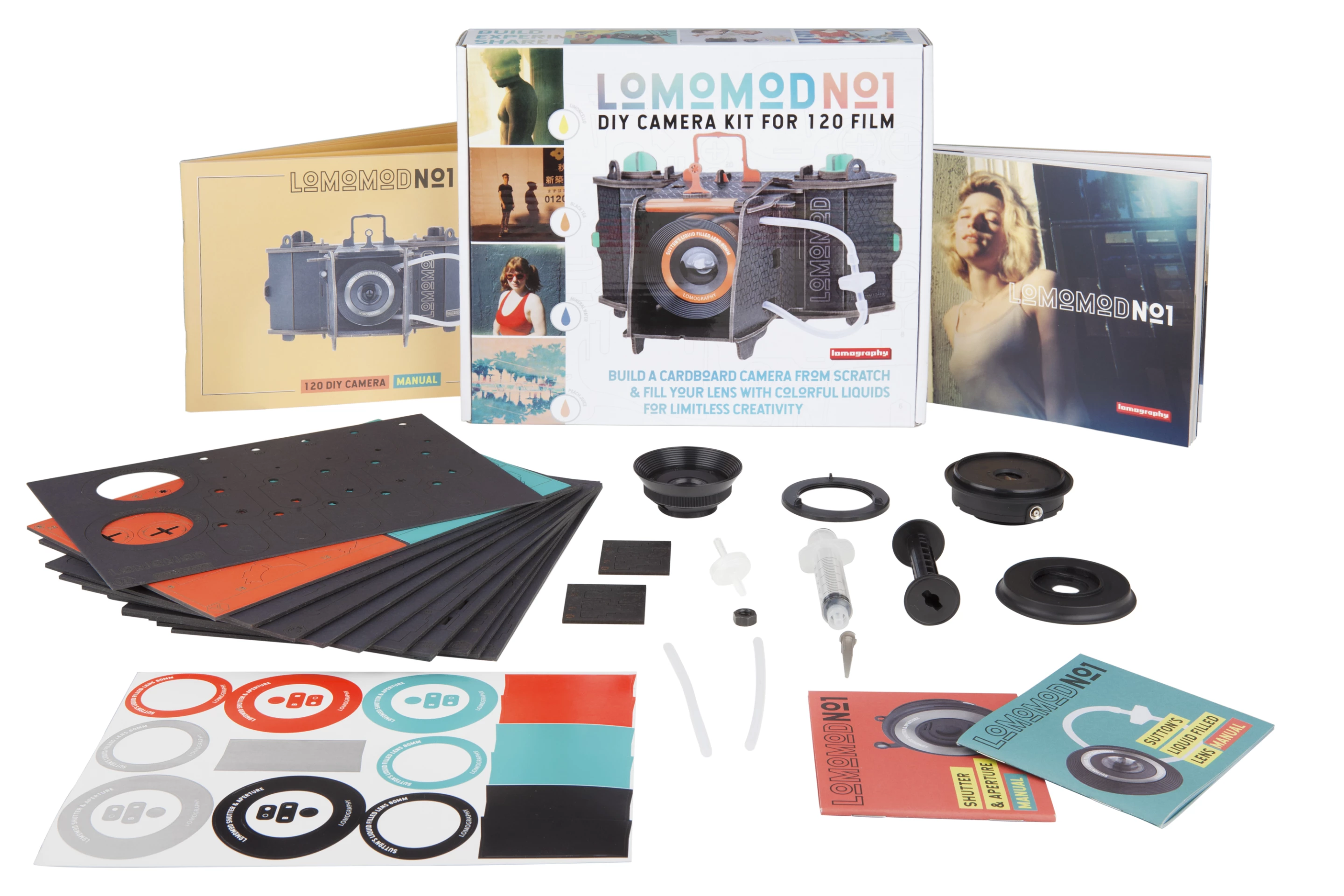 The kit comes with 11 sheets of cardboard cutouts, an aperture plates set, an aperture and shutter module and a Sutton lens module