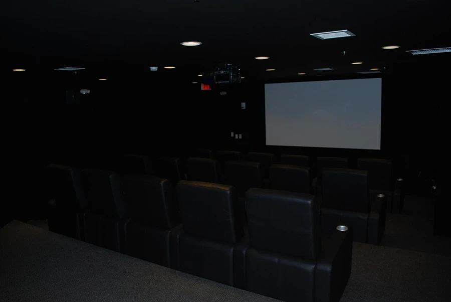 A movie theater at one of the shelters