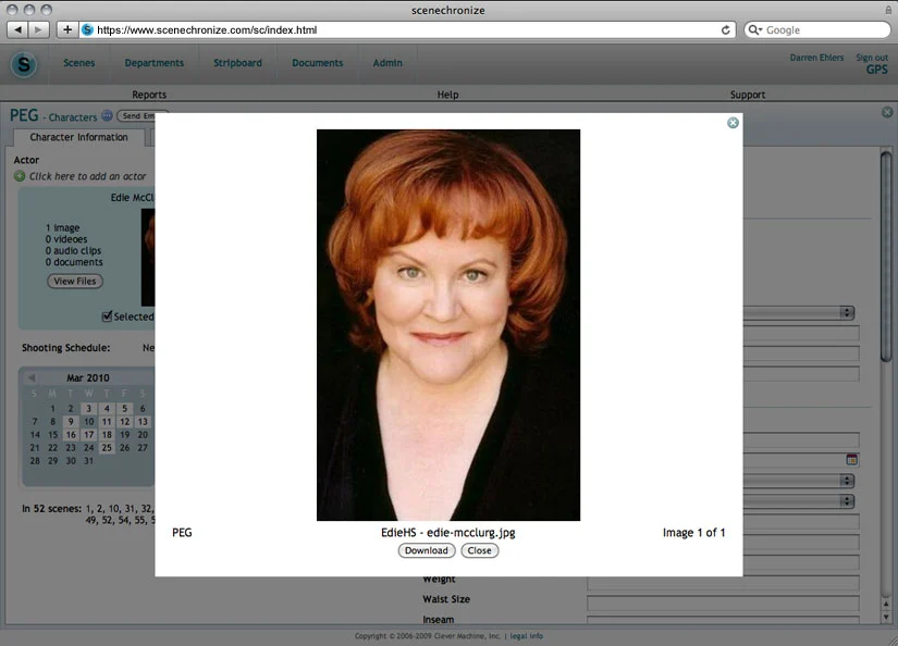 Images of one of the actors, on scenechronize