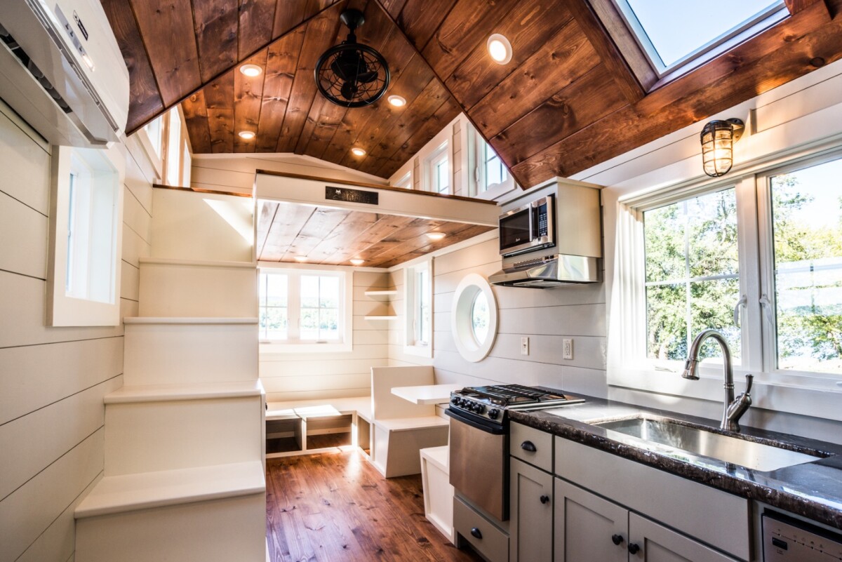One of the Ridgewood's bedrooms, pictured, is reached by storage-integrated staircase