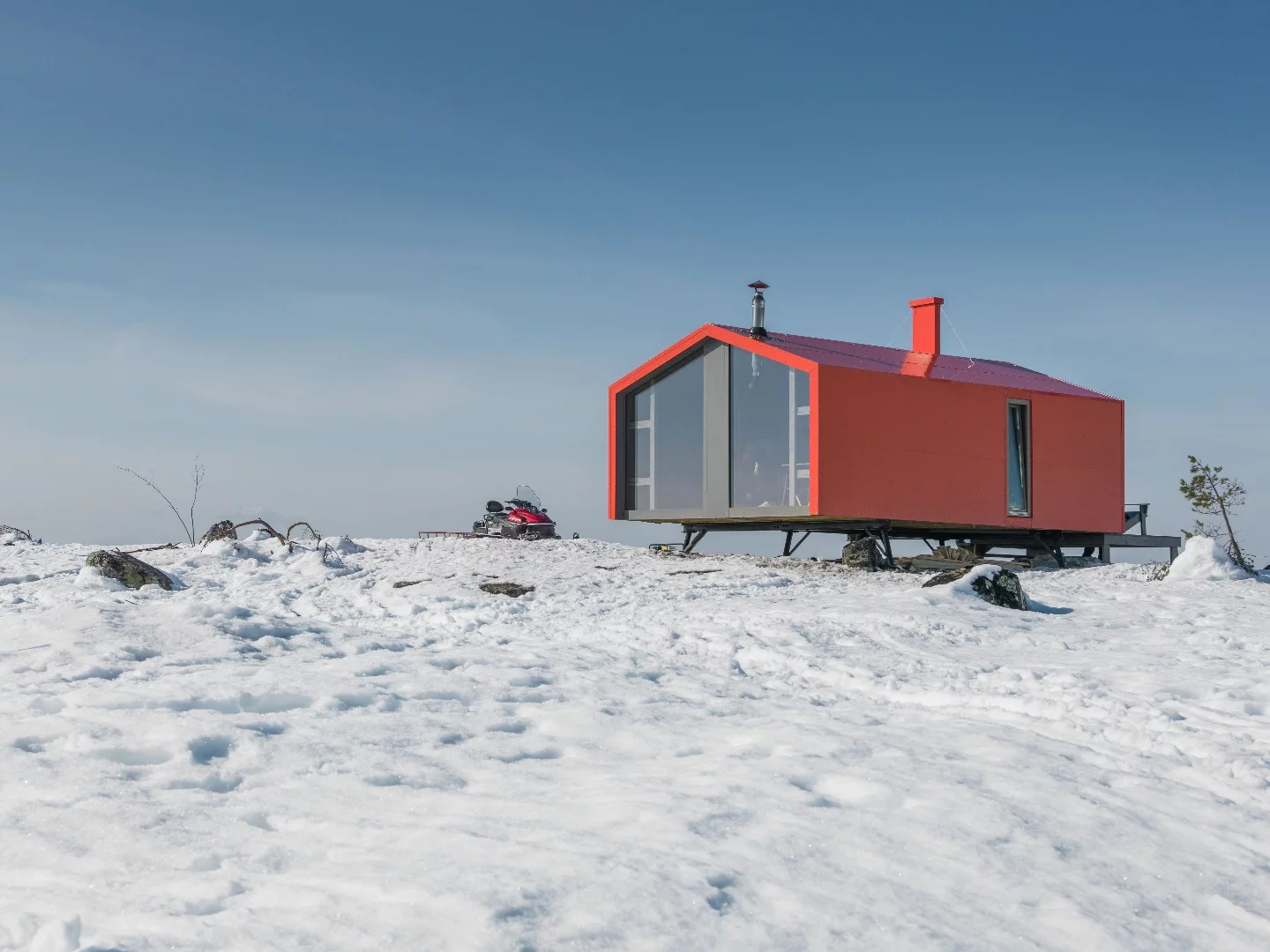 The cabin gets power from a solar panel array and a generator