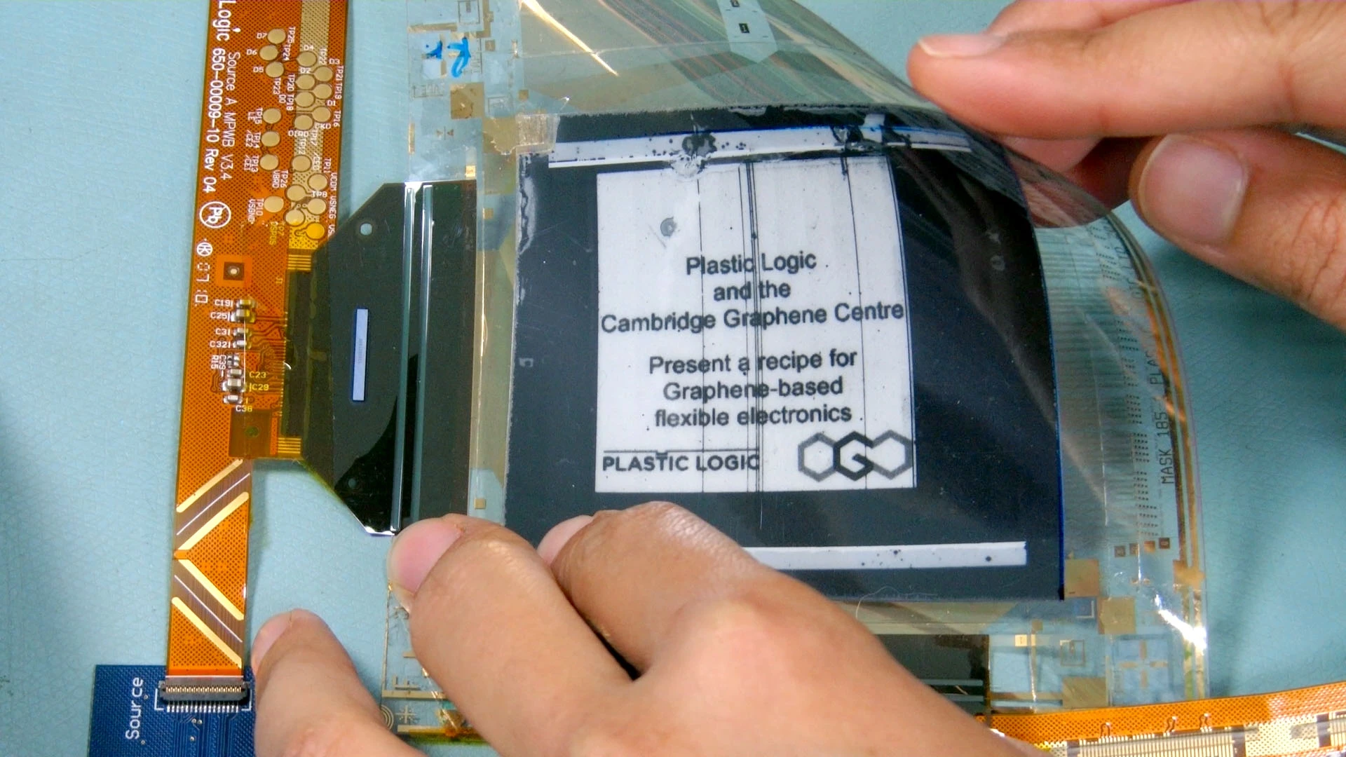 A new prototype display represents the first time graphene has been used in a transistor-based flexible screen (Photo: University of Cambridge)