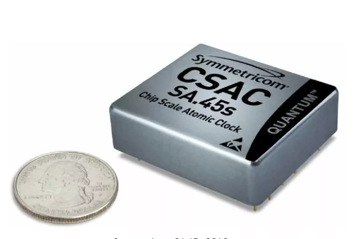 The Chip Scale Atomic Clock is a matchbox-sized atomic clock, that uses one one-hundredth the power of its conventional counterparts(Photo: Symmetricom Inc.)