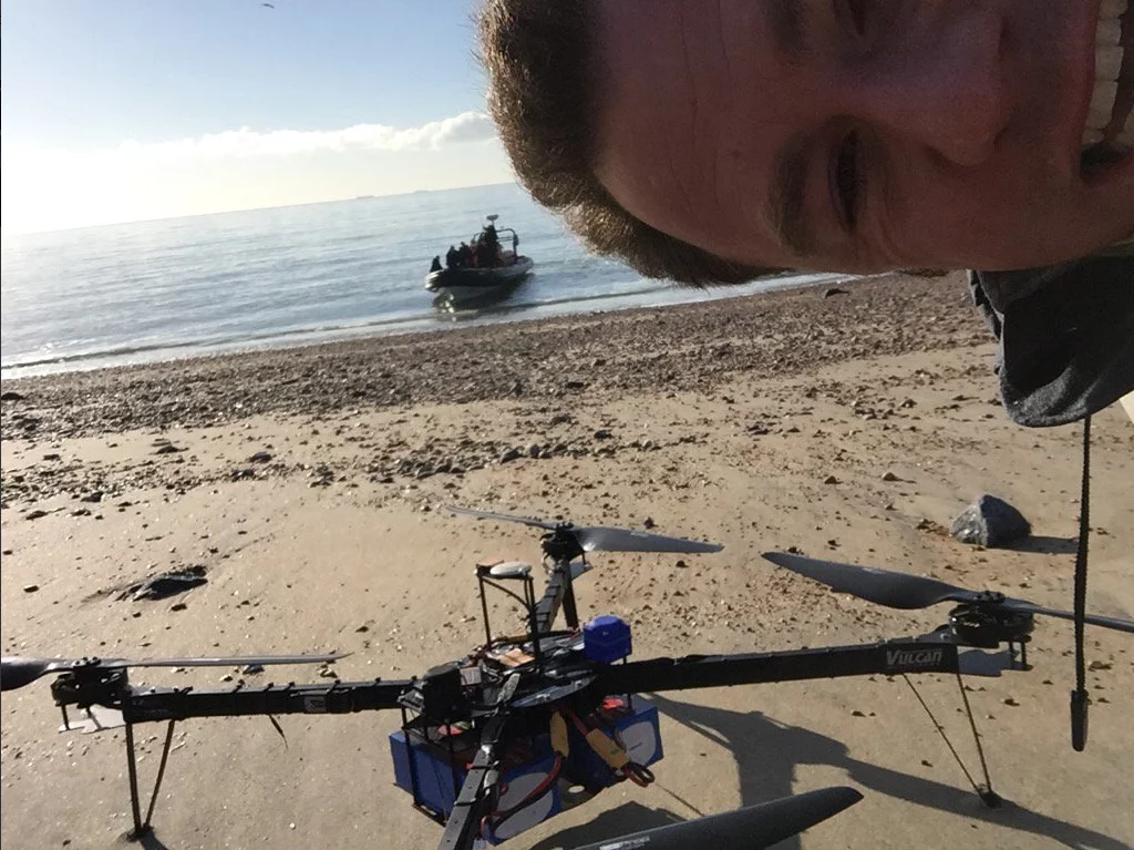 In making the first drone flight across the English Channel, the Ocuair team had a customized quadcopter, dubbed Enduro, take off from a beach in Northern France