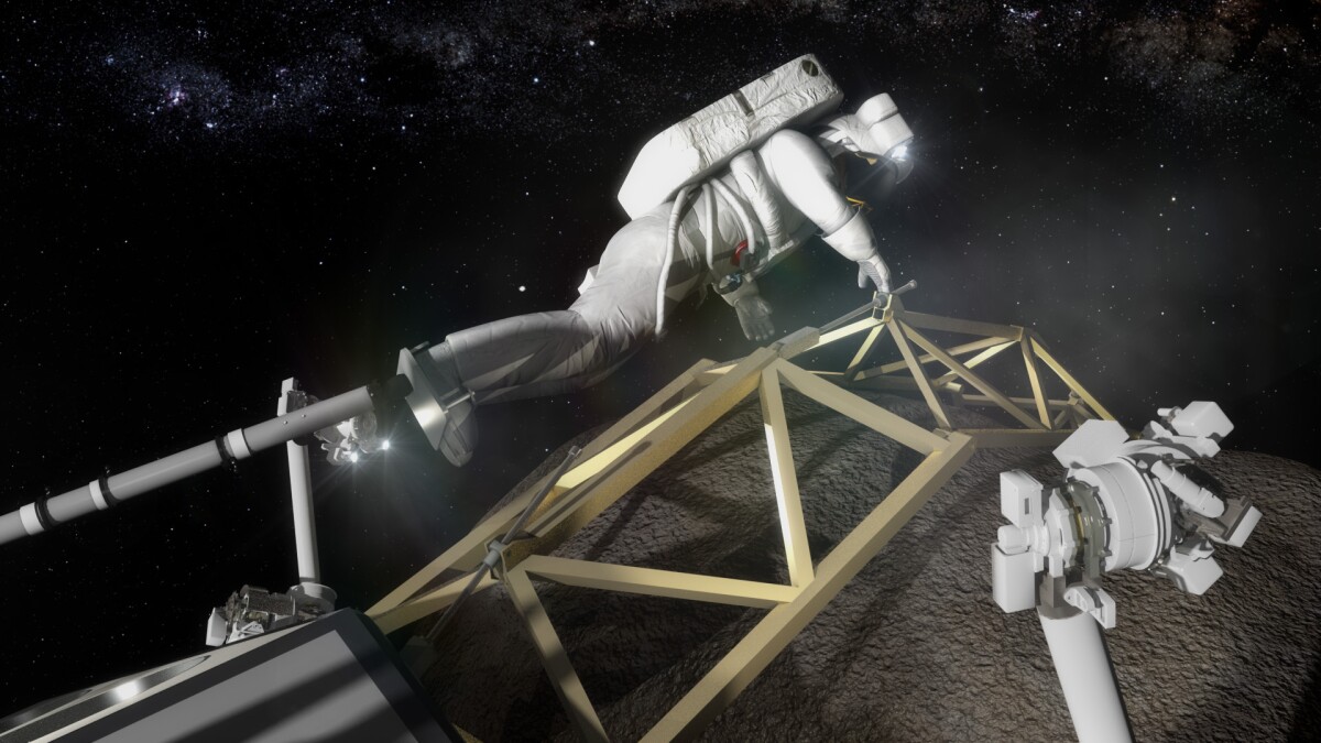 Artist's concept of astronauts taking asteroid samples