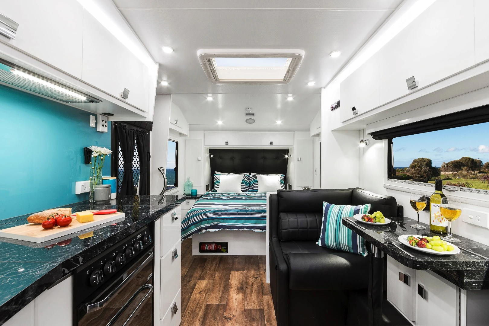 The Tremor has an oven, four-burner range and laminate counters