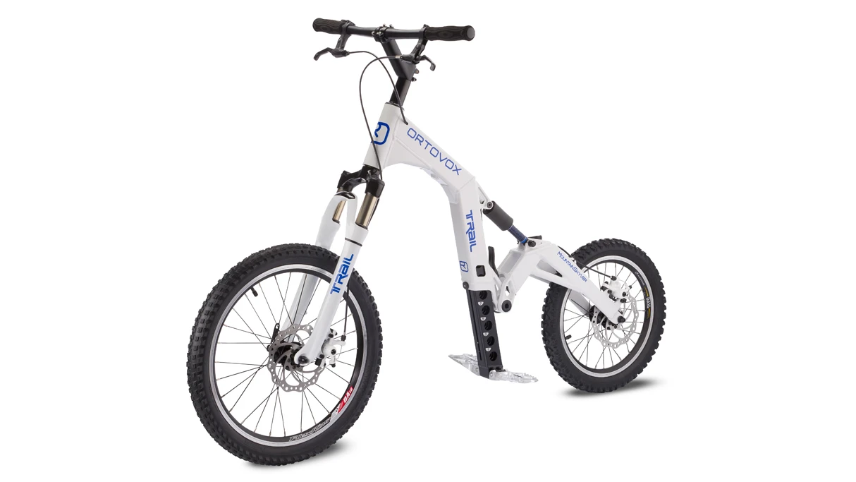 The Mountainskyver TRAIL is a folding downhill scooter that can be packed to the top of a mountain, then assembled and ridden back down