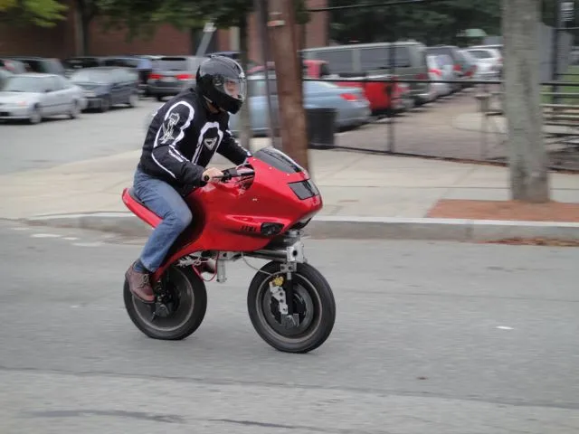 An early Uno prototype in motorcycle mode (the latest version has more conventional forks and a longer wheelbase)