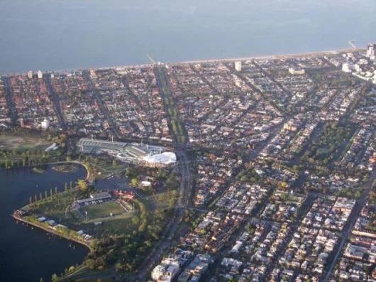 The South Melbourne Hellas Soccer ground and Melbourne Aquatic Centre sit at the Northern end of Albert Park and its GP ciruit.