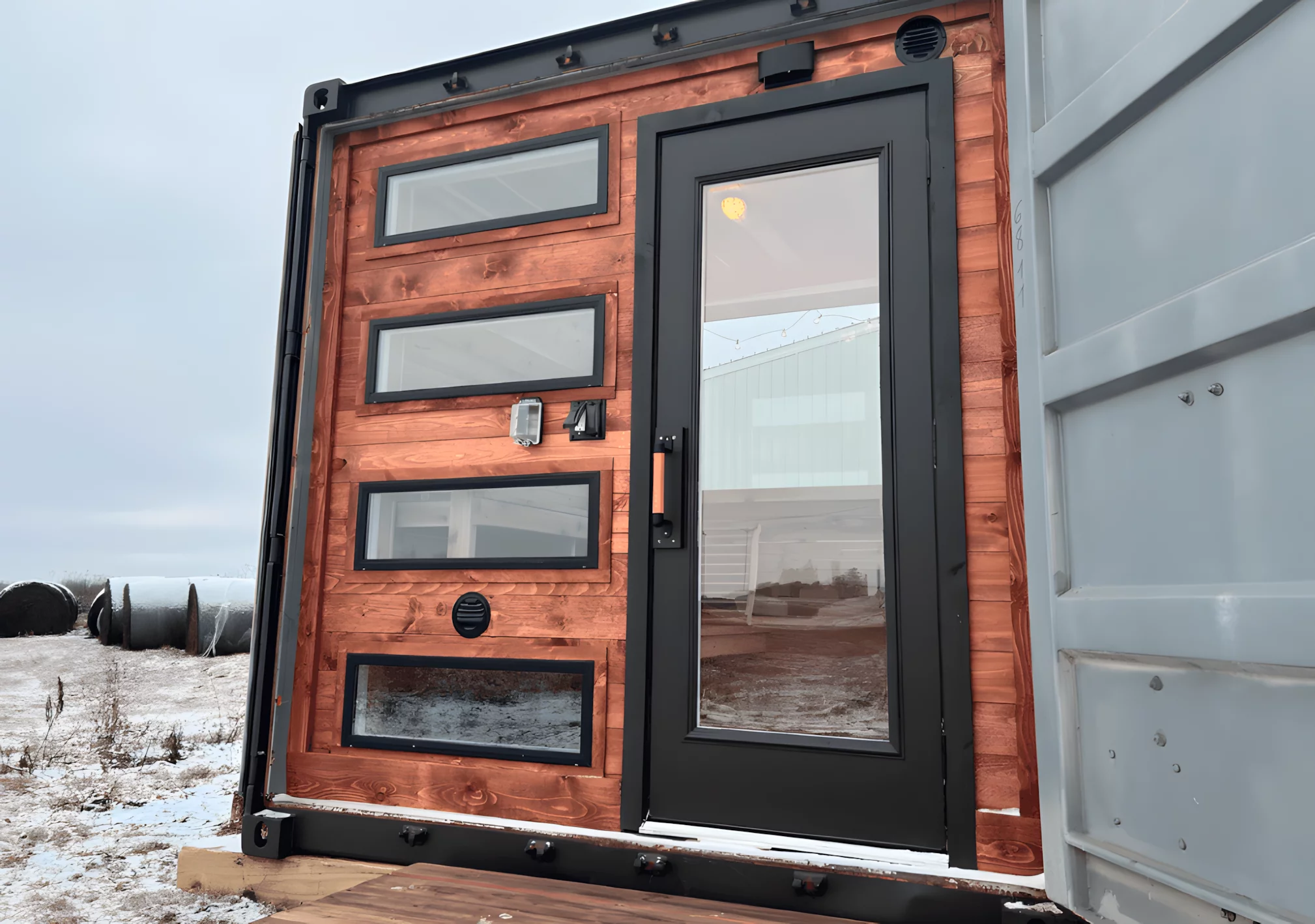 The SaunaPlunge Container takes 10 weeks to construct after ordering and is delivered on a large trailer