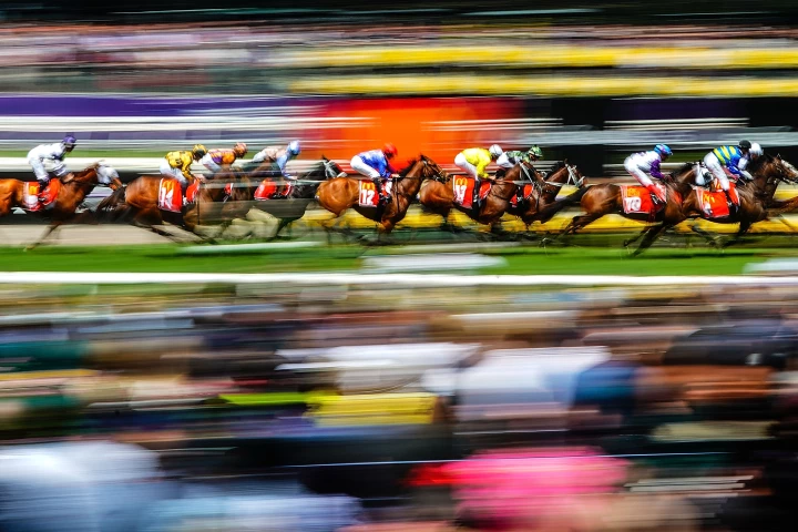 Sports category finalist: Horse RacingA general view during race 4 The Macca's Run during Melbourne Cup Day, at Flemington Racecourse in Melbourne, Tuesday, November 5, 2019. Category: Sports Camera: Alpha 9 II Lens: FE 70-200mm F2.8 GM OSS Focal length: 100mm Shutter speed: 1/8s Aperture: ƒ/29 ISO: 50