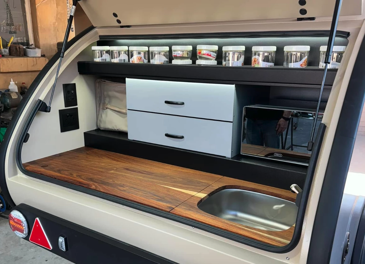 Naledi teardrop camper kitchen