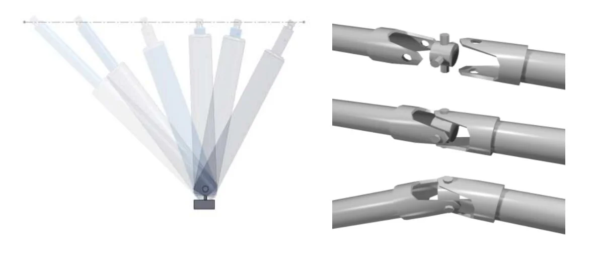 A lever on the dashboard disconnects the self compensating rack and pinion steering mechanism at the bottom of the steering column, while a hydraulic ram allows the steering wheel to move horizontally across the dash, and universal joints cater for steering column placement at either side of the vehicle