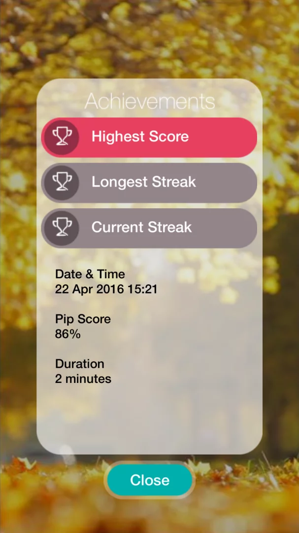 This screen appears after each session to allow access to your various scores