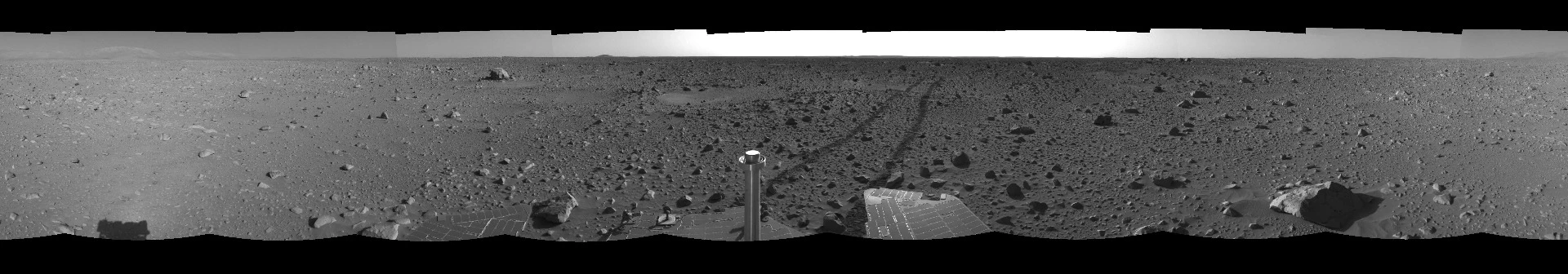 Opportunity looks back on its own path across across the Martian plains