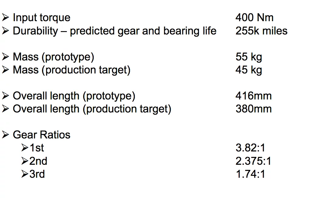Specifications of Antonov 3-speed transmission