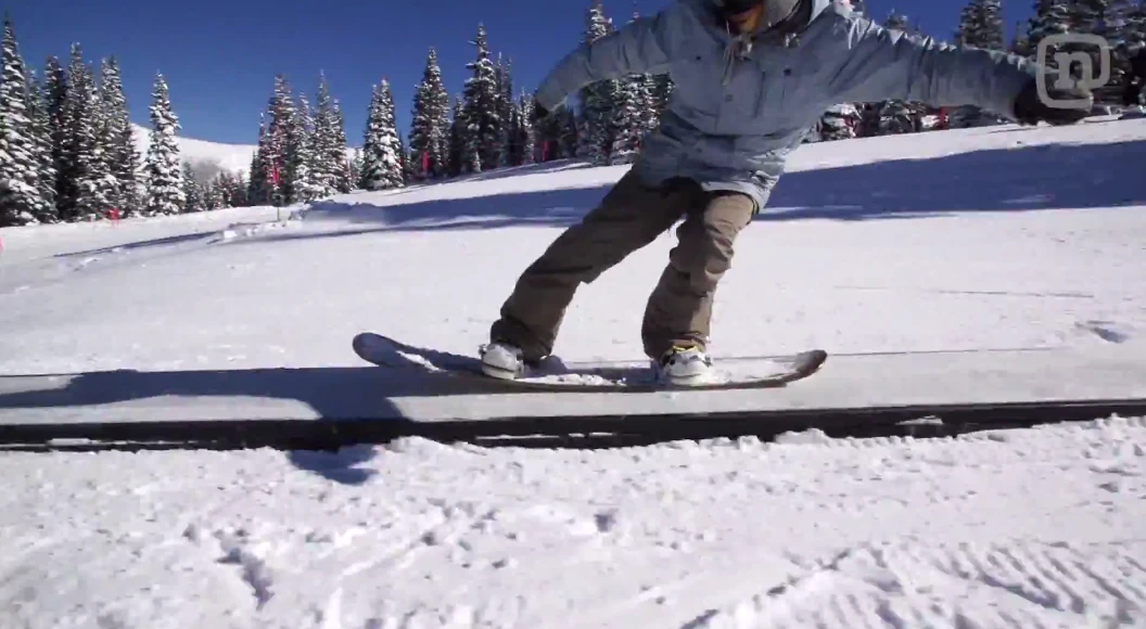 Hitting a box on one of the cardboard snowboard prototypes