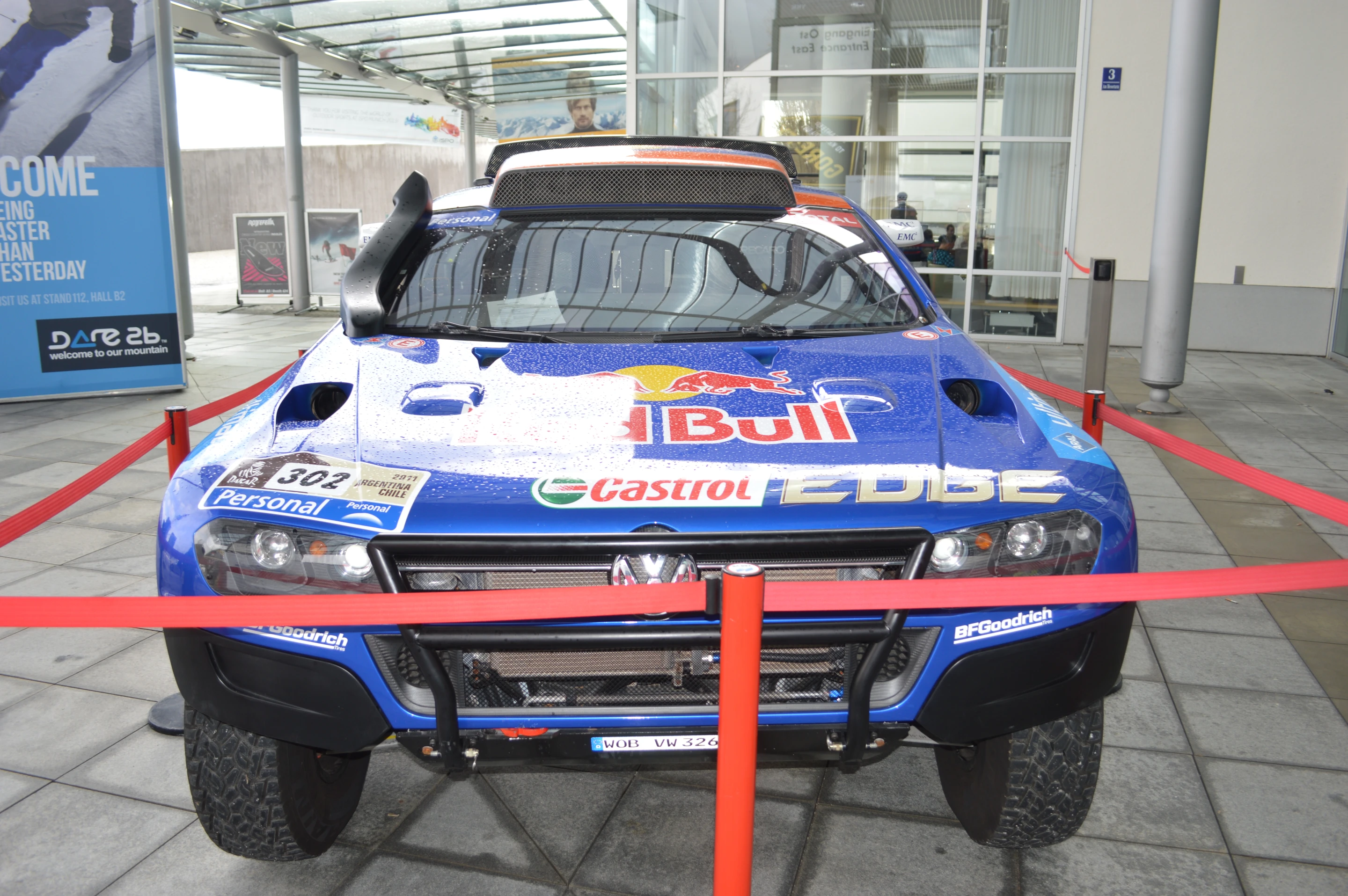 Volkswagen Touareg rally car outside ISPO Munich 2013