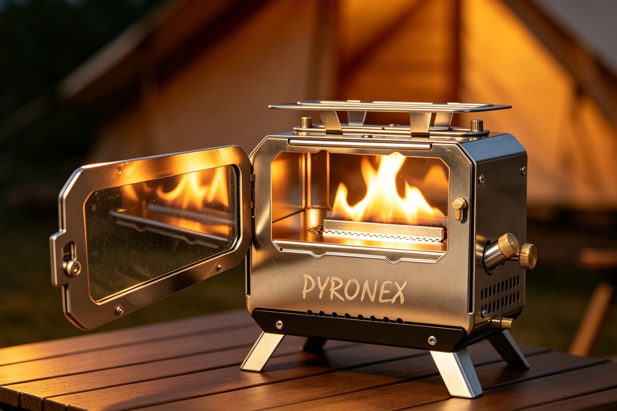 Portable stove doubles as a camp furnace with cozy viewable flame