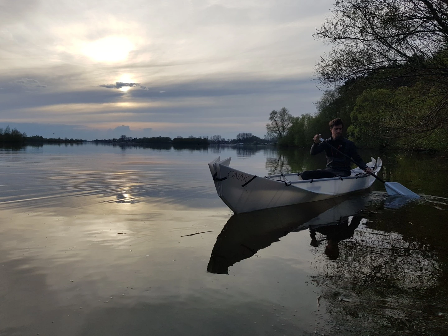 The Onak 2.0 sits lower in the water than an inflatable, much like a traditional canoe