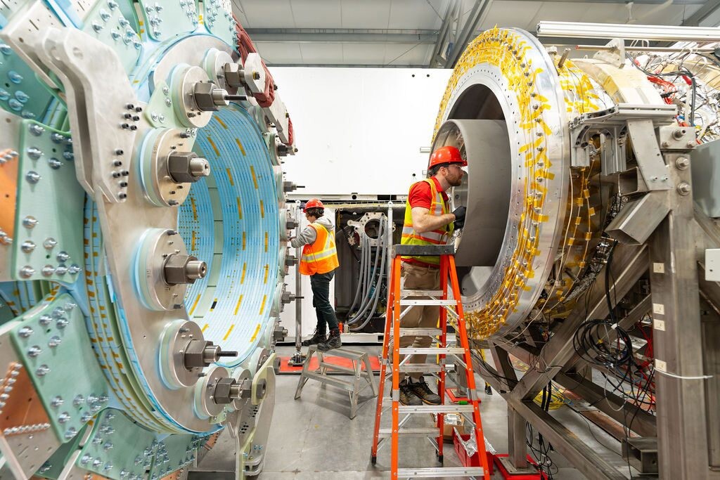 Lawson Machine 26 aka LM26 being assembled – here, the plasma injector is being integrated with a compression system