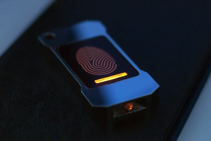 The Lumen flashlight is offered in machined aluminum or titanium, with or without a glowing tritium vial