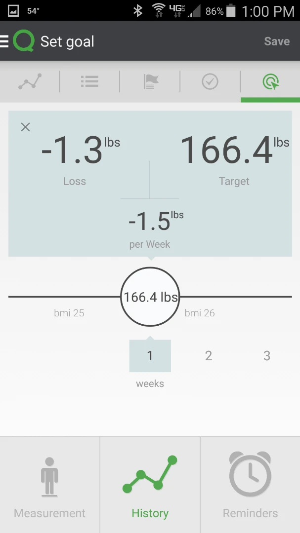 A snapshot view of progress on the QardioBase smart scale app