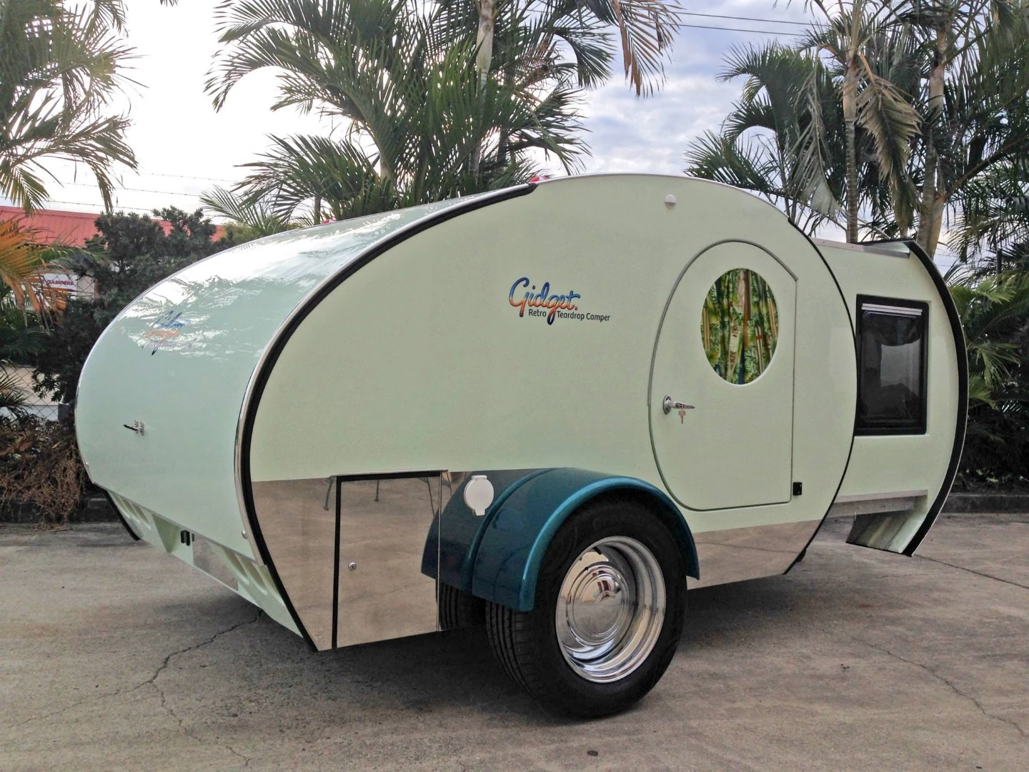 A slide-out module increases the interior space in the Gidget trailer