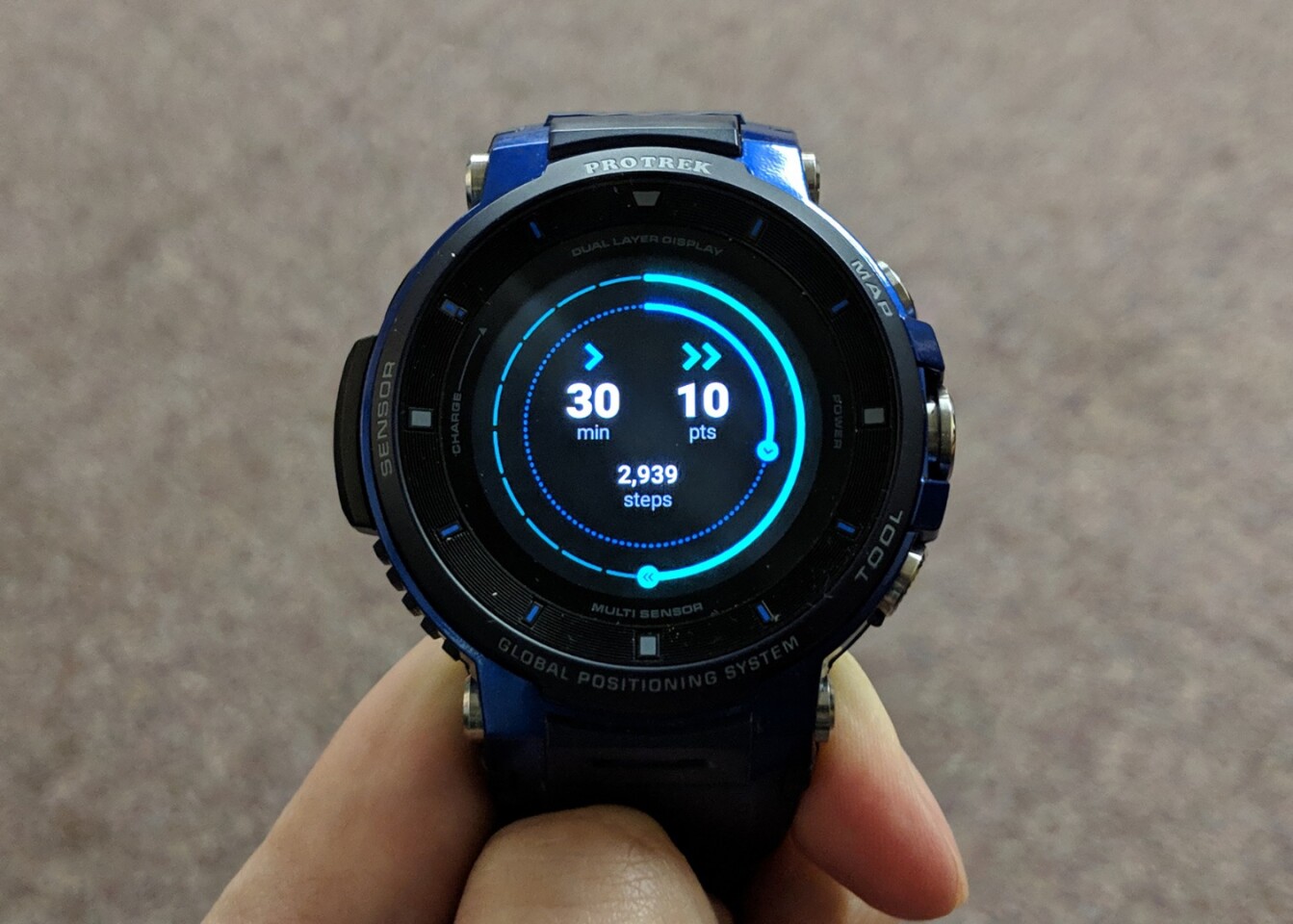 The Casio Pro Trek WSD-F30 runs the latest version of Wear OS, complete with the recently redesigned Google Fit app