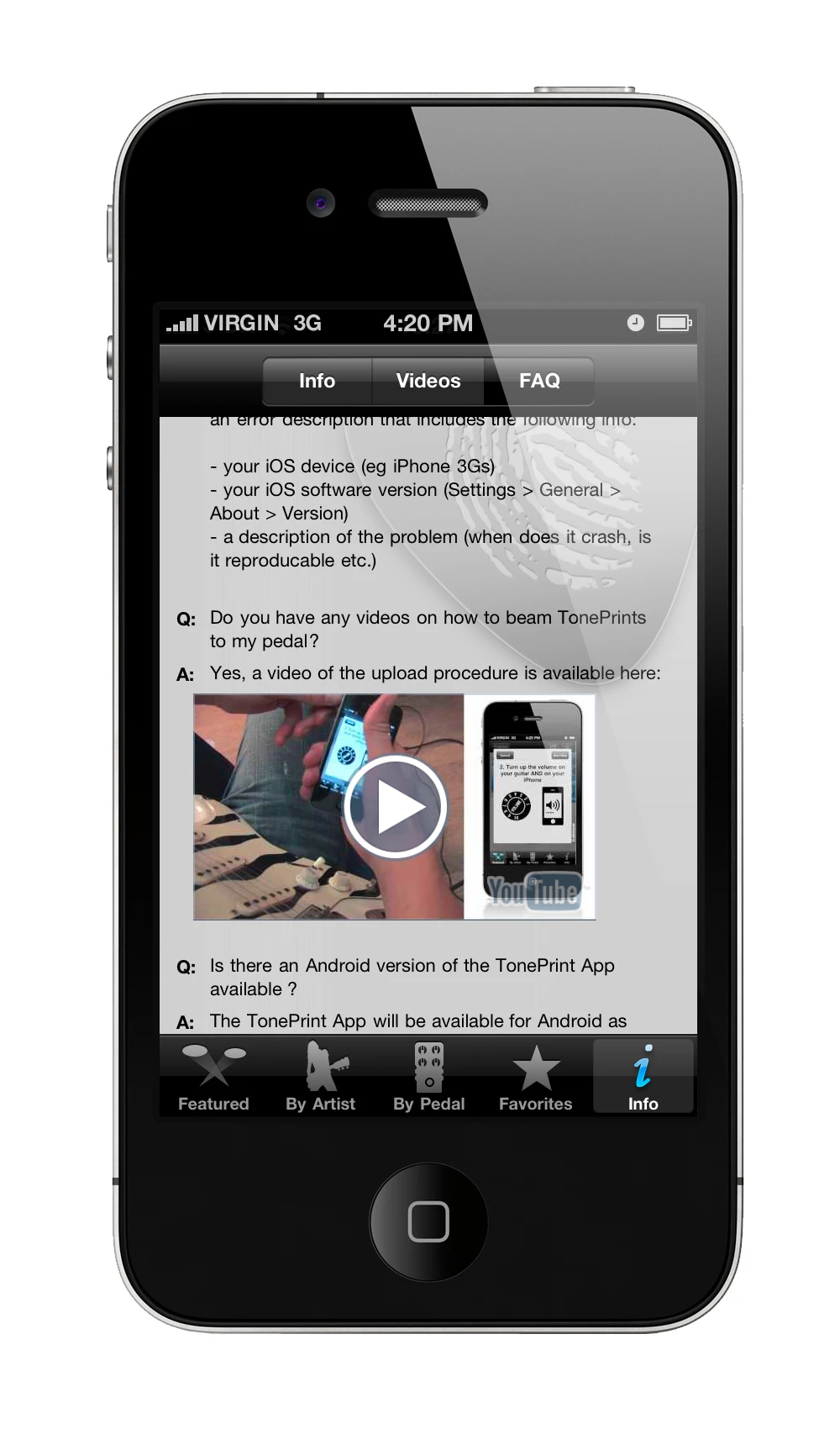 Users can also read through a collection of frequently asked questions via the TonePrint app for iPhone