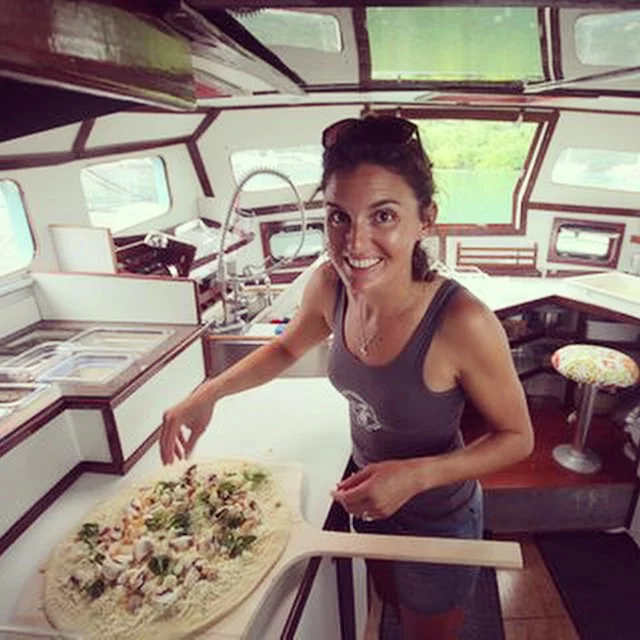 The galley measures 12 ft wide by 16 ft long and is equipped with a 22 quart Hobart mixer for dough making