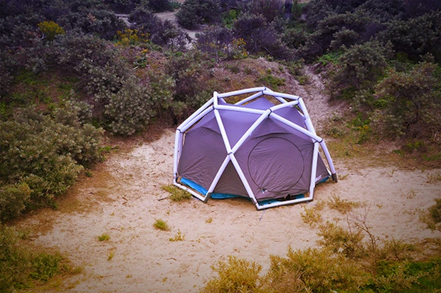 The inflatable geodesic "Cave" tent from Heimplanet