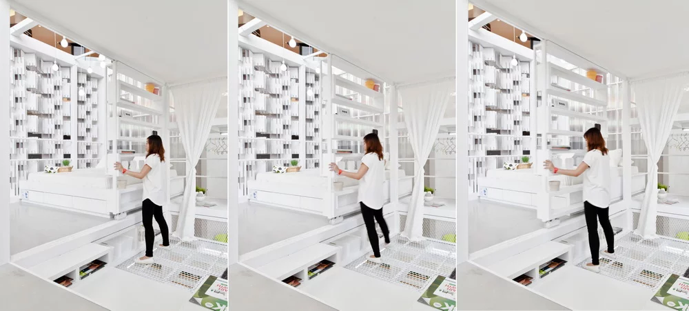 Besides the bathroom, there are few real walls, and the designers promote the benefits of a shared, open space