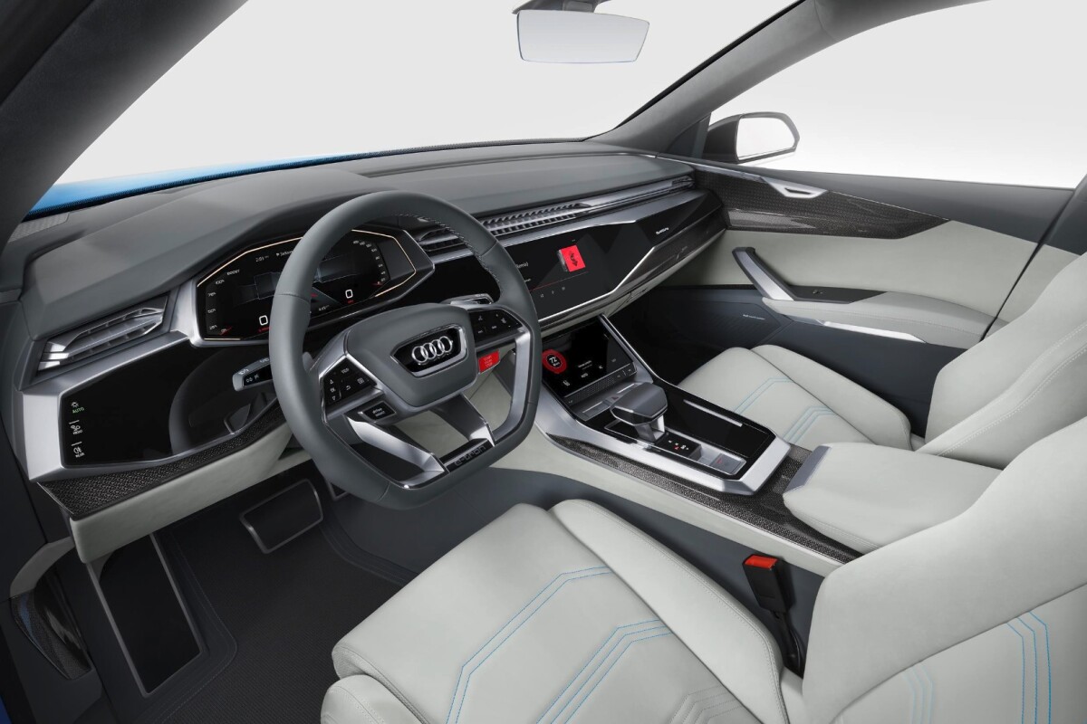 The Q8 concept’s drive system is controlled through both a built-in predictive efficiency assistant and driver-toggled controls