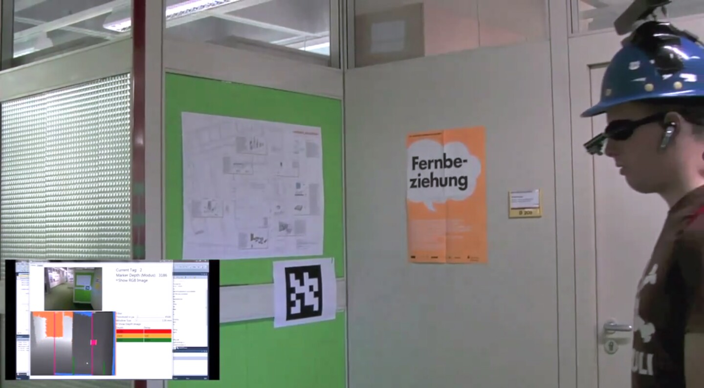 The system can read ARToolKit markers placed on walls and doors