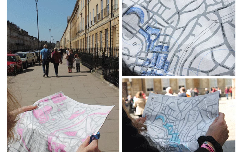 Using thermochromic inks and hand-drawn illustrations, the map would highlight certain areas depending on the weather