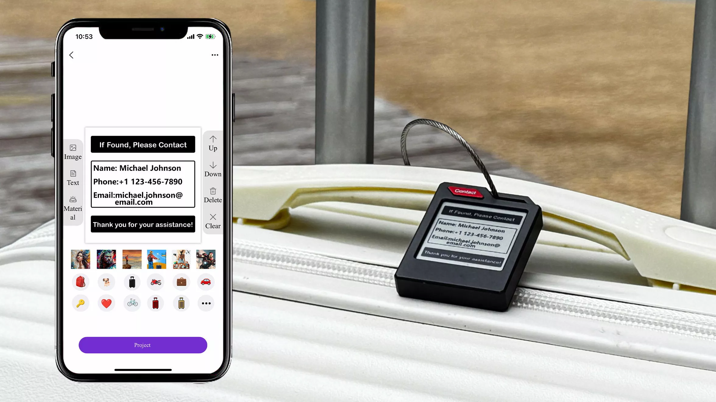 The PhotoTag's E Ink display can host contact details, a color photo or custom artwork