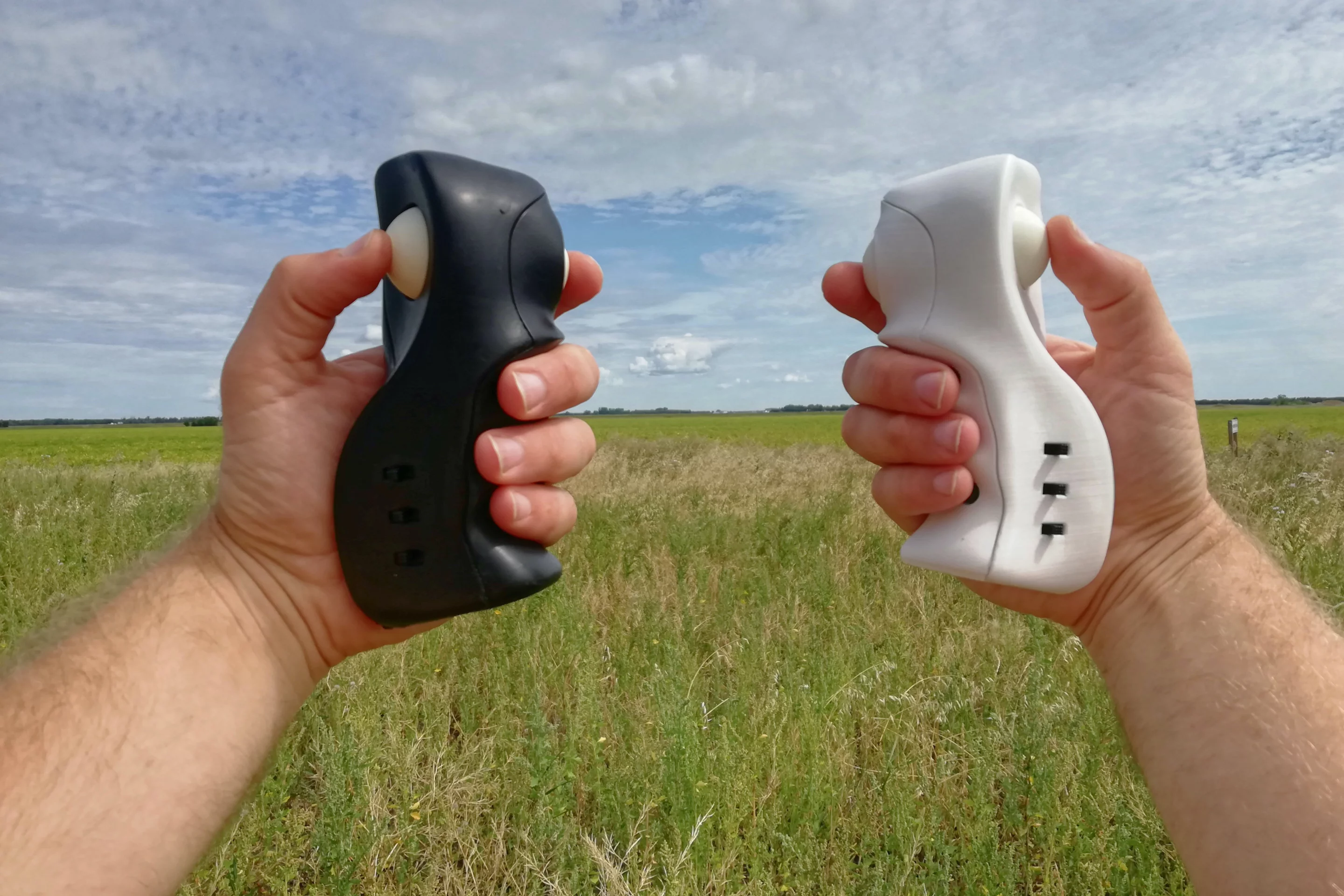 Along with the convenience of not having both hands occupied (two separate stand-alone units are shown here), Knuckles-5 is additionally claimed to offer faster drone control