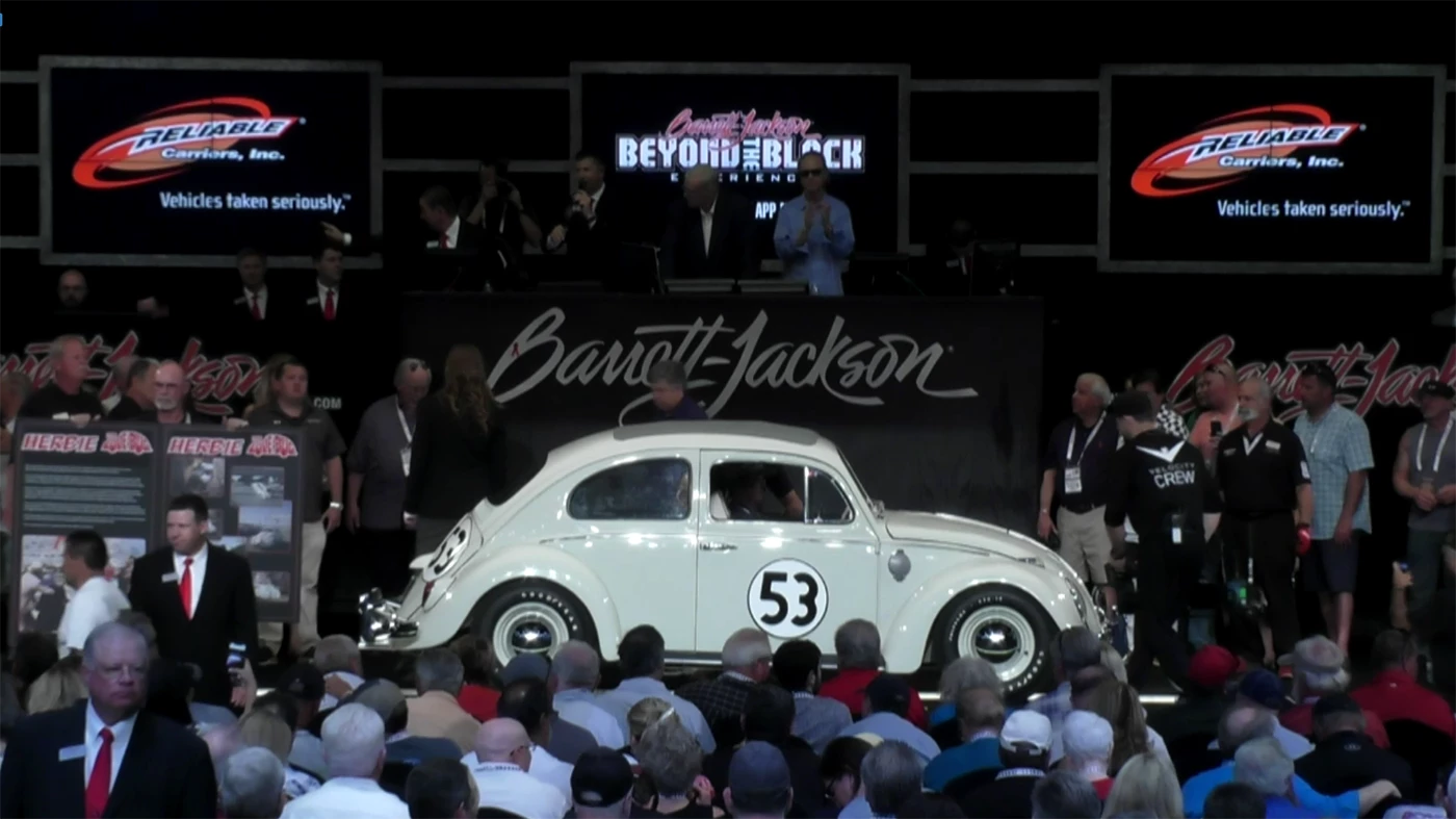 The star of two hit movies and already the most expensive Volkswagen Beetle in history, this 1963 Volkswagen Beetle broke its own world record of $126,500 and further entrenched itself on our list of the most valuable movie cars.