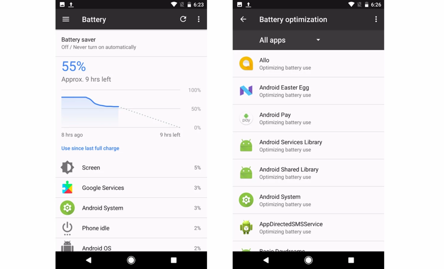 Google Pixel's battery-saving settings