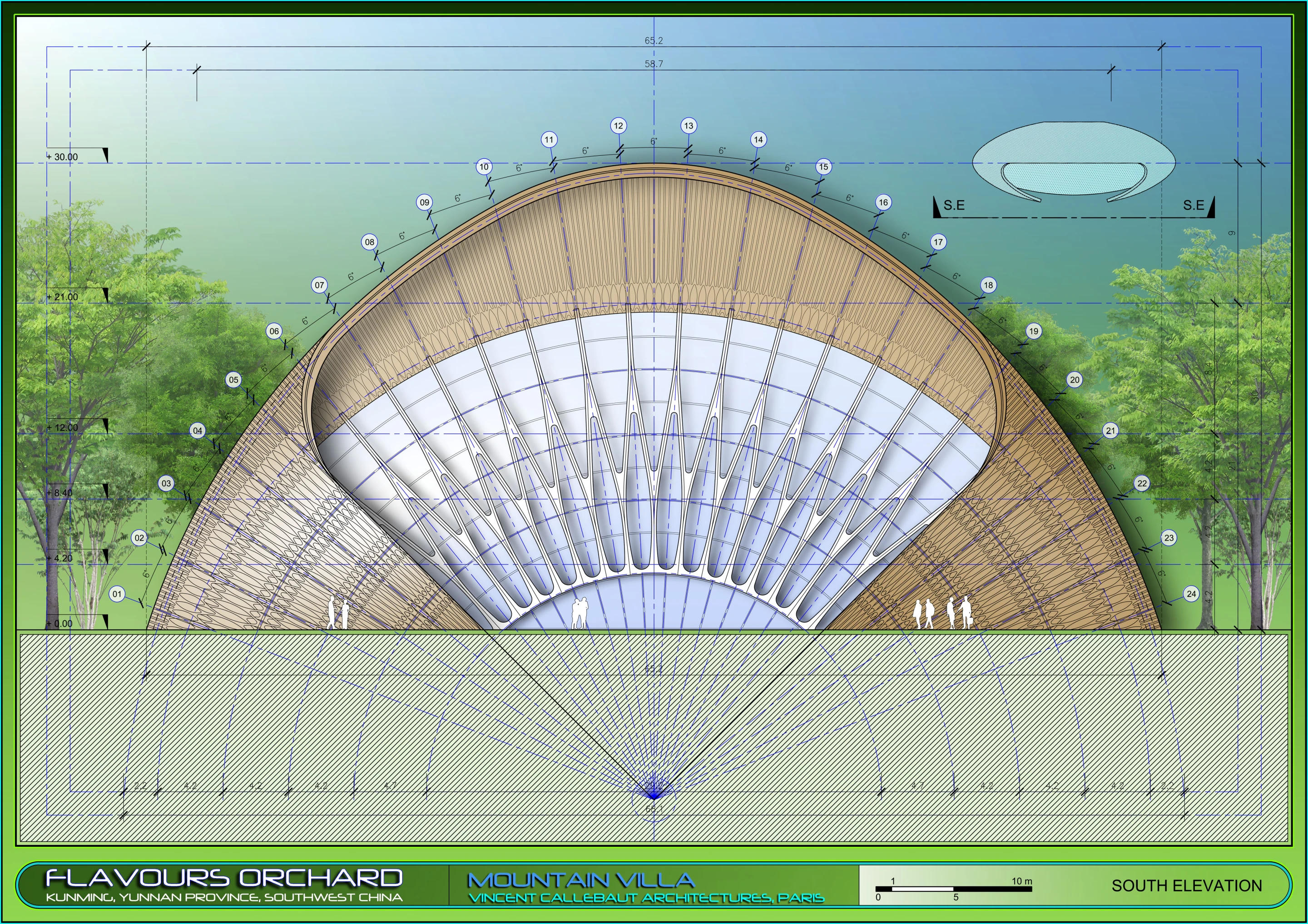 Mountain Villa south elevation (Image: Vincent Callebaut Architectures)