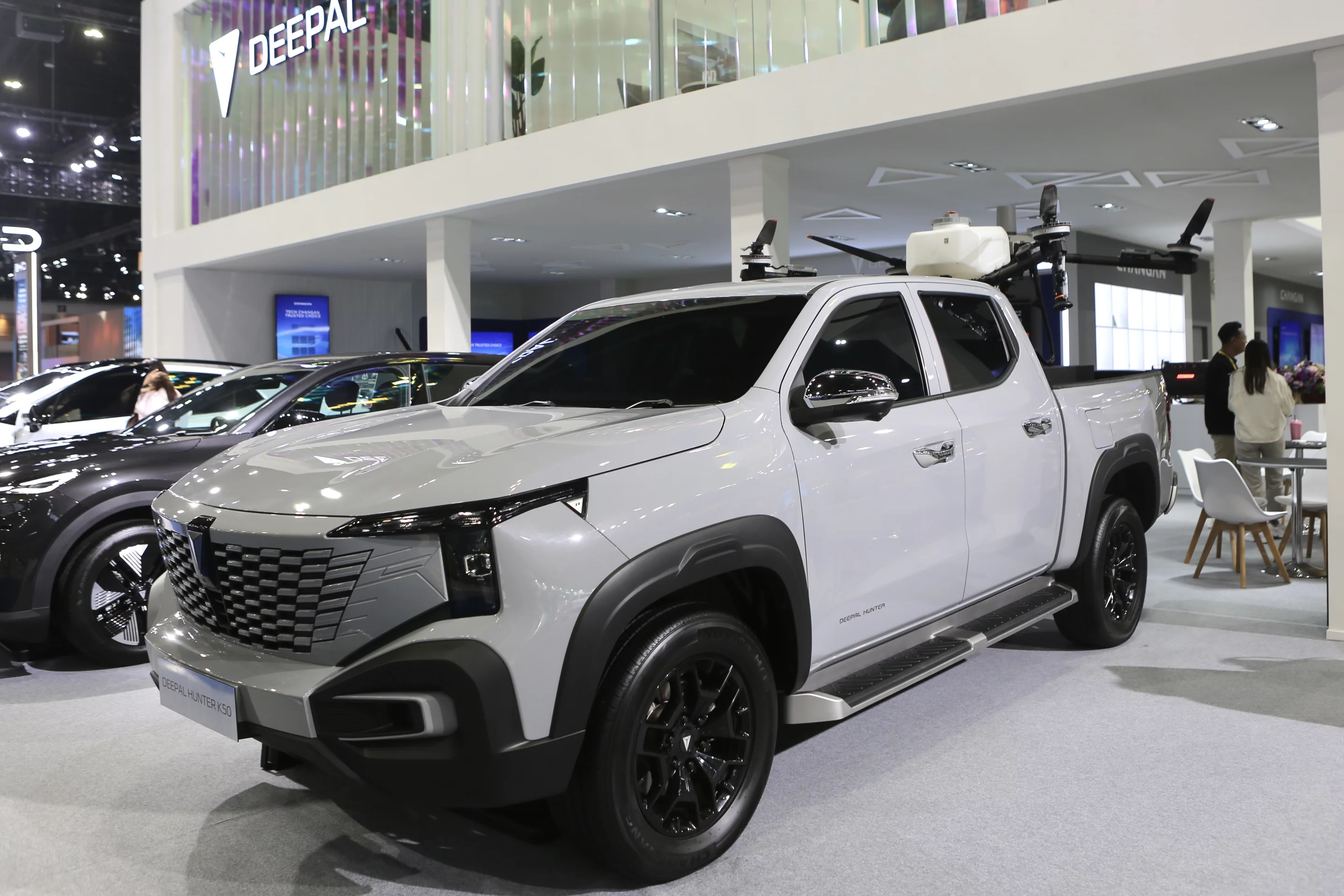 Parent company Changan calls its Deepal Hunter K50 the world's first range-extended electric pickup truck, and with an estimated range over 1,000 km (620 miles), it looks like a natural for overlanding and adventure expedition. It didn't feature any camping kit at the Bangkok show, but here it's equipped with a bed-top drone – perfect for scouting out game on a hunt or the best path for ascent of a distant mountain