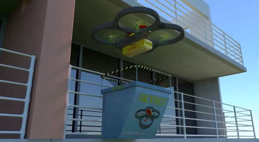 LED indicators on each of the net's four corners triangulate the drone's position