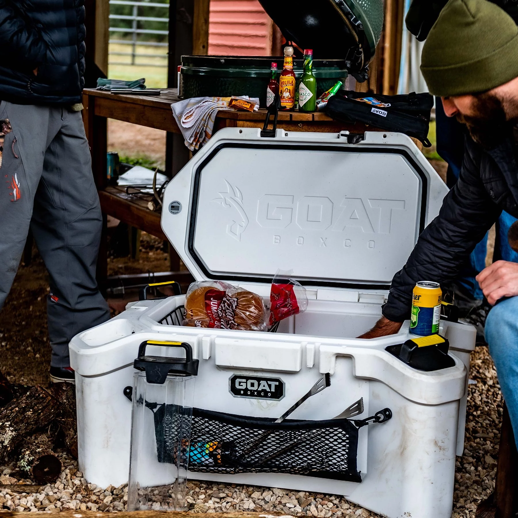 The Goat Hub 70 packs in food, drinks and ice like any cooler but saves a little organized space for other important outdoor/camping gear